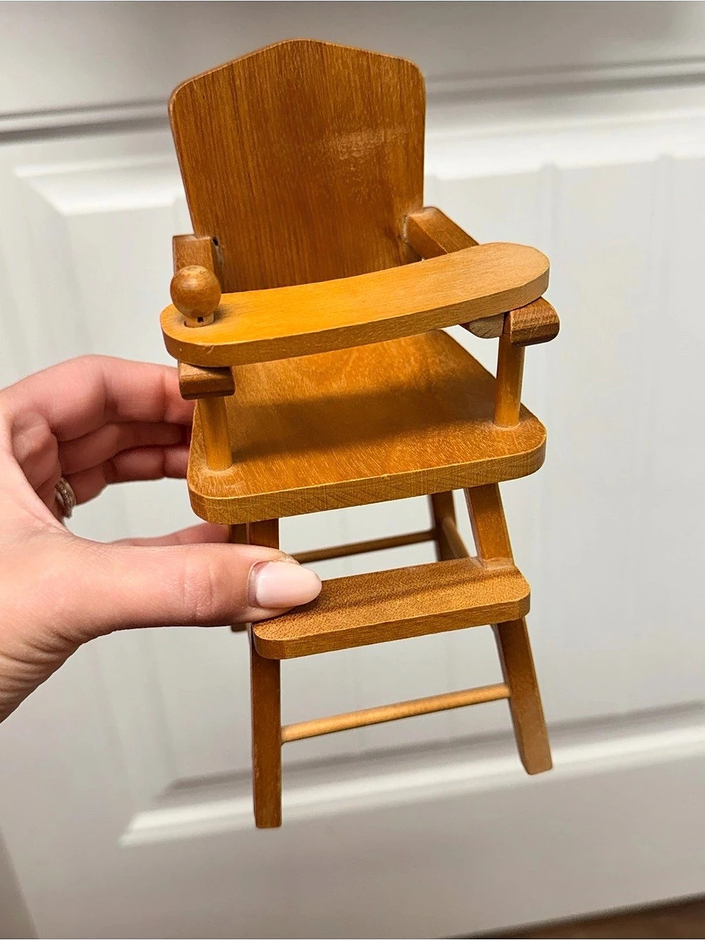 Strombecker Vintage Wooden High Chair 8” Brown swing away tray